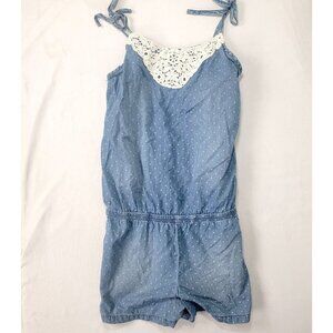 Justice Girl's blue white Romper Summer Sleeveless Size 16 R short outfit polka